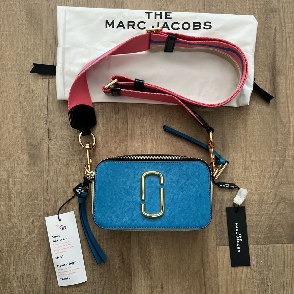 Marc Jacobs Vibrant Blue Crossbody with Gold and Pink Accents